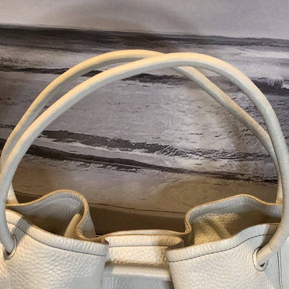 Cole Haan Pebbled Ivory Cream Leather Ruched Top Handbag - Picture 4 of 12